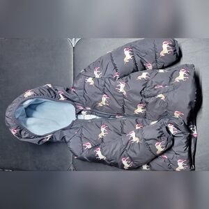 Old Navy Kids 3T Puffer Jacket - Gray with Unicorn Design